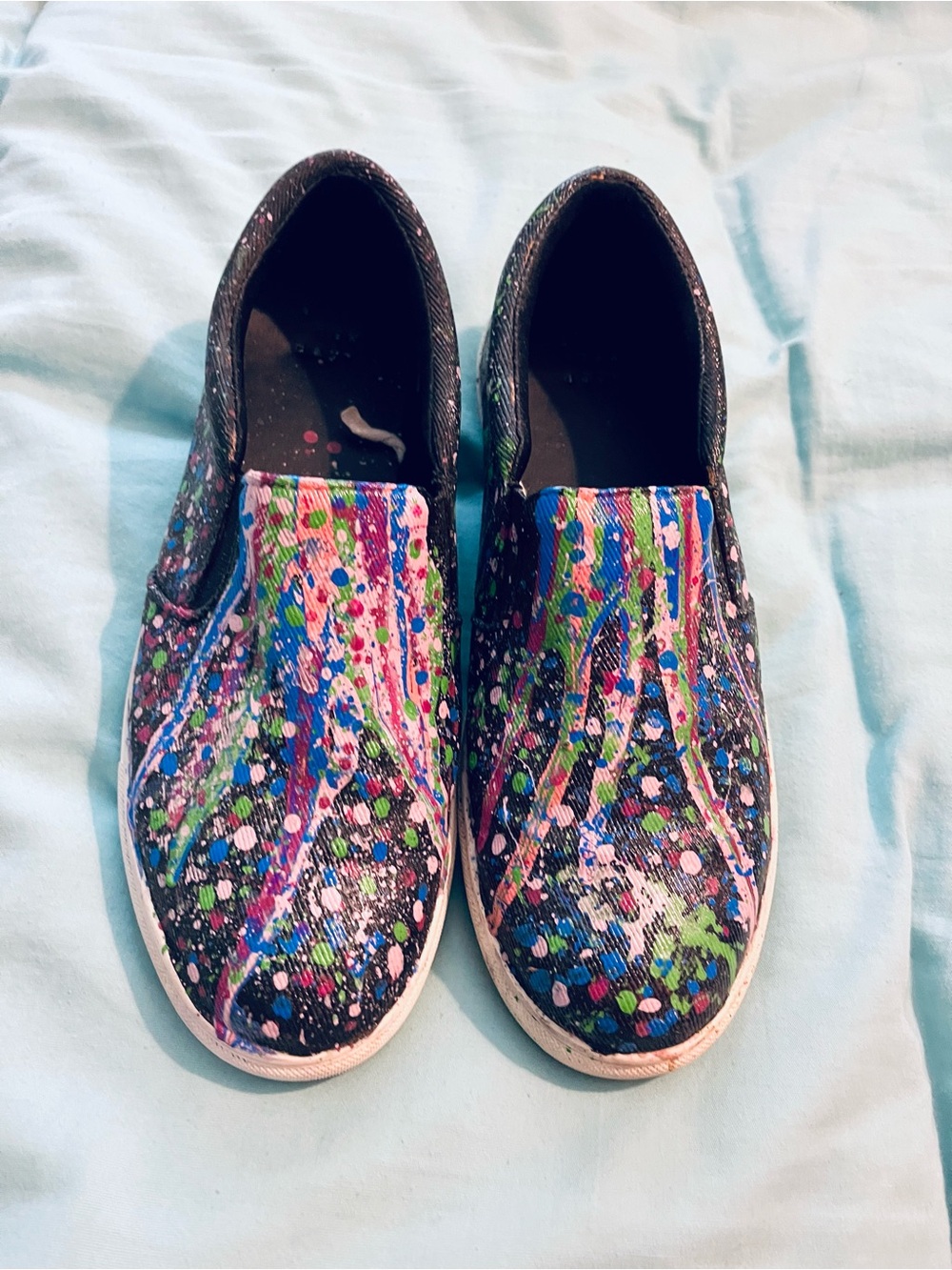 Hand painted Slip-On Sneakers in Multicolor Paint-Splatter